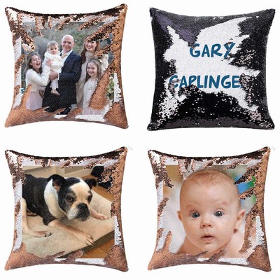 Awesome Custom Sequin Cushion Cover Personalized Gift Photo Text Pillow